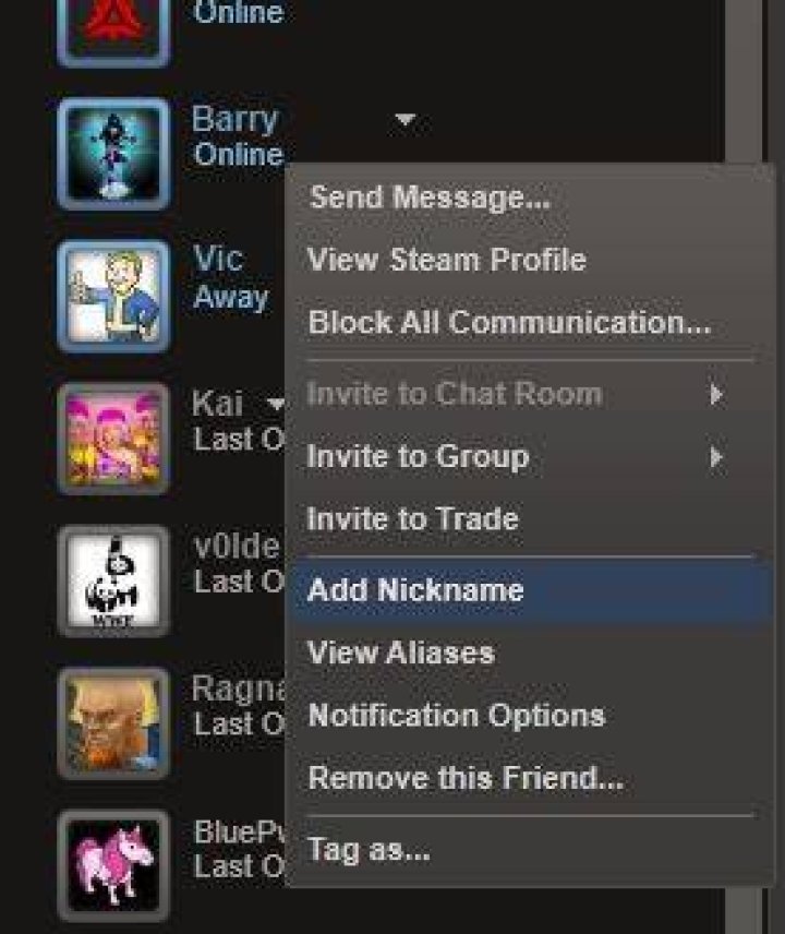 Change alias / nickname / callsign for Steam friends