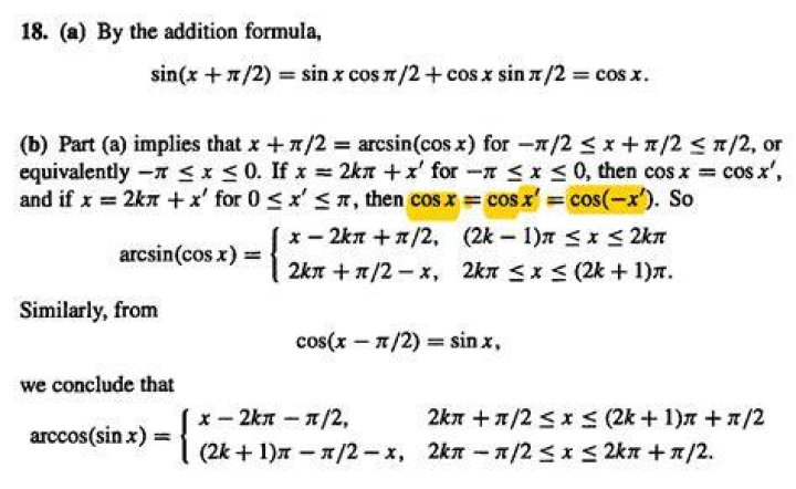 Find the function $\arcsin(\cos x)$