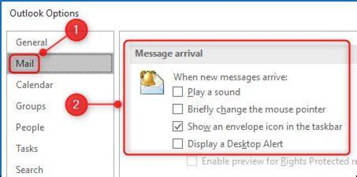 Outlook options - Message Arrival Alert